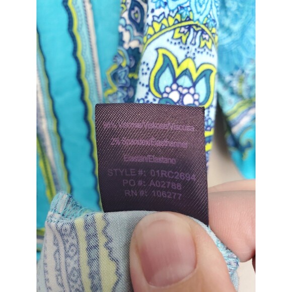 Hale Bob Blue Paisley Off-Shoulder Tie-Neck Long Sleeve Top Size Medium Boho - Picture 6 of 6